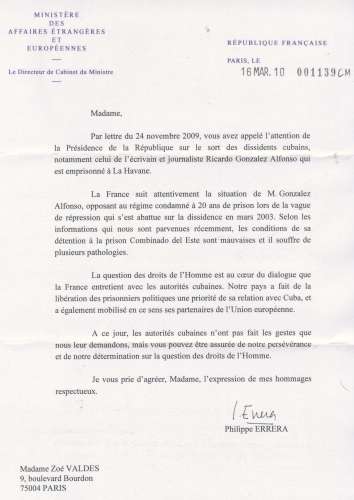 Lettre pour Ricardo González Alfonso