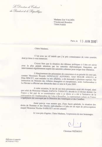 LettrePrésidencedelaRépdeFrance
