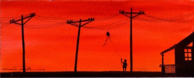 Horizonte - 02 Juego Solitario  3.9 x  9.8 acuarela y tinta sobre cartulina