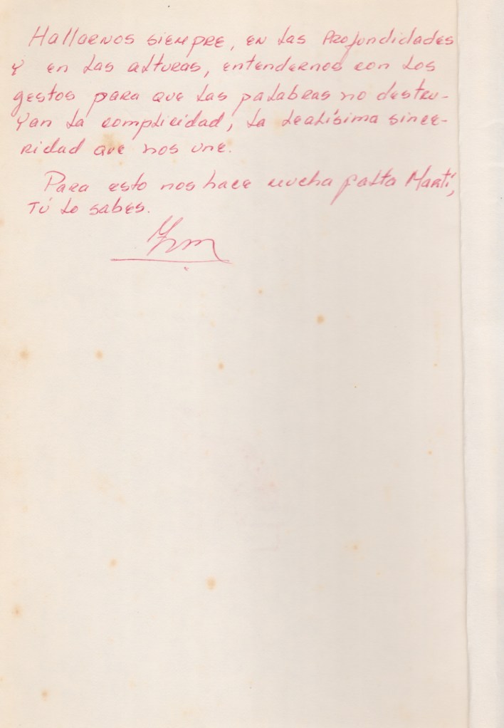 Otra parte de mi dedicatoria en un libro de Martí a Enaida Unzueta